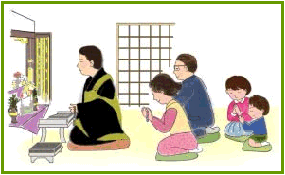僧侶と家族仏壇参り